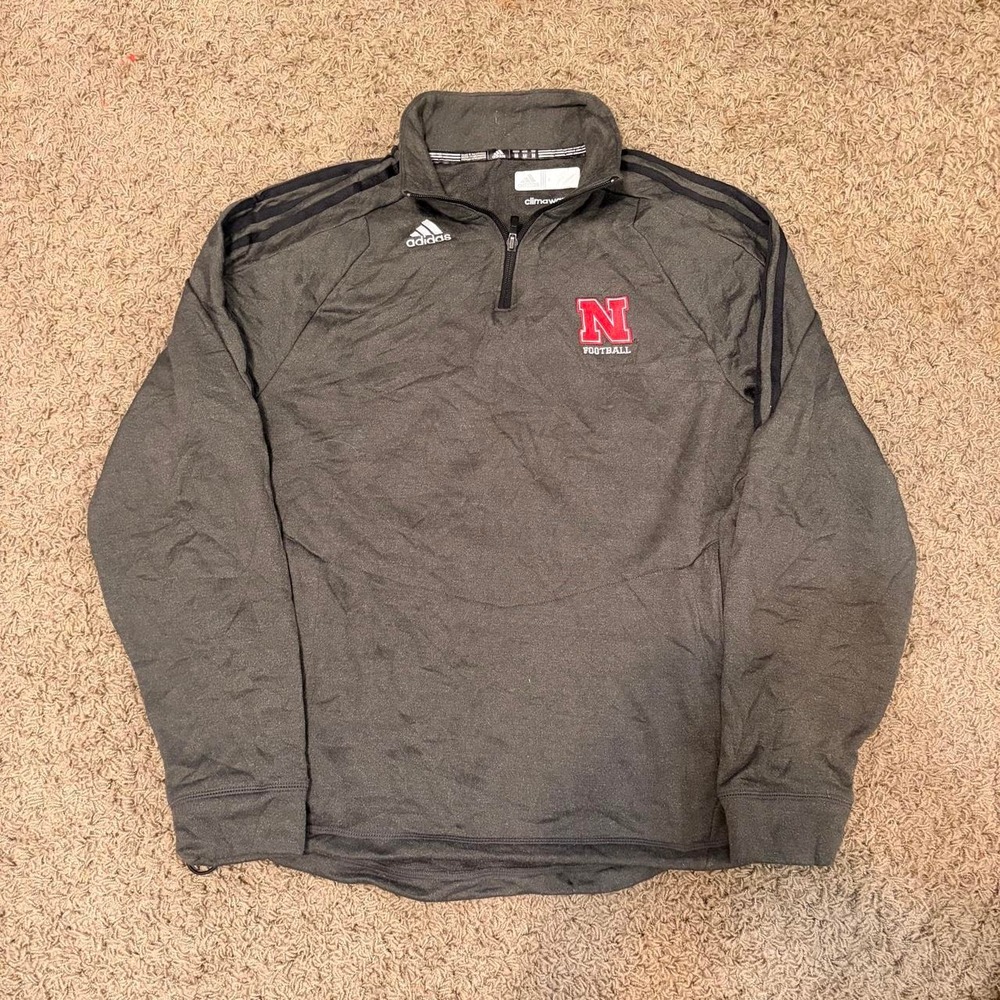 Adidas Nebraska Cornhuskers Football Quarter Zip Mens Medium Grey Climawarm